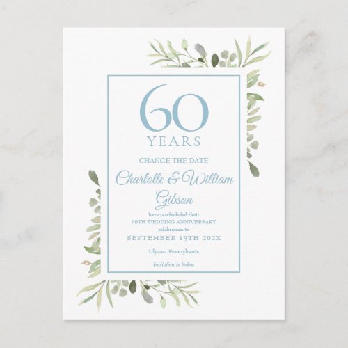 60th Anniversary Change the Date Floral Announcement Postcard