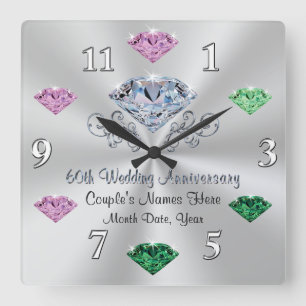 60th Anniversary Clock Couple, Family Birthstones