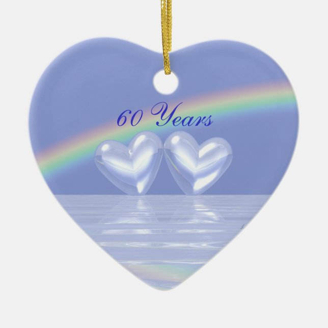 60th Anniversary Diamond Hearts Ceramic Ornament (Front)