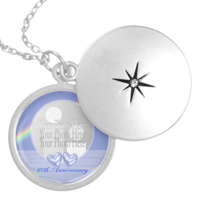 60th Anniversary Diamond Hearts Photo Locket Necklace (Front)