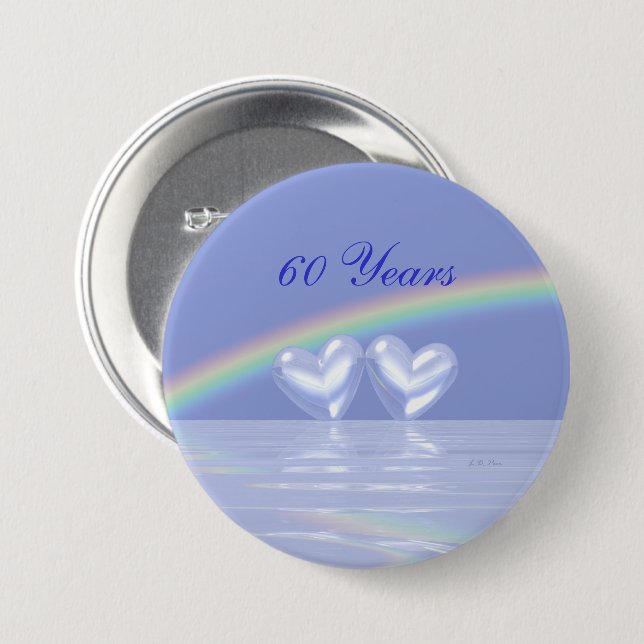 60th Anniversary Diamond Hearts Pinback Button (Front & Back)