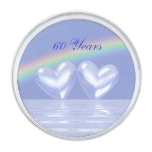 60th Anniversary Diamond Hearts Silver Finish Lapel Pin
