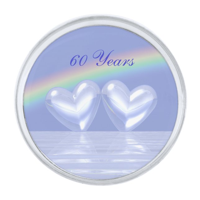 60th Anniversary Diamond Hearts Silver Finish Lapel Pin (Front)