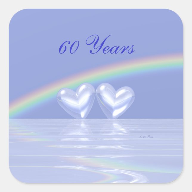 60th Anniversary Diamond Hearts Square Sticker (Front)