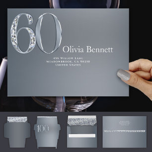60th Anniversary Diamond Number Sixty Silver Gray Envelope