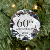 Diamond 60th Anniversary Couples Glass Heart Ornament 