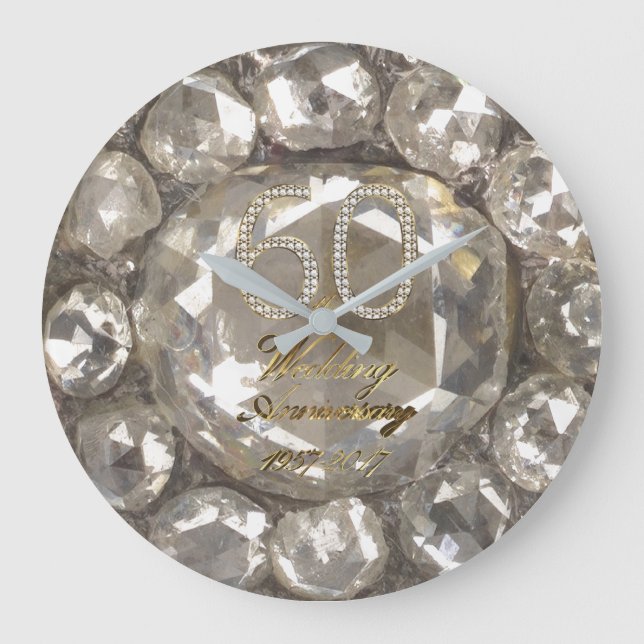 60th Anniversary Diamond Wedding 2017 Elegant Large Clock (Front)