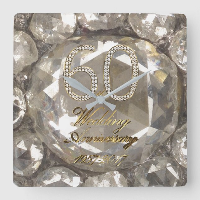 60th Anniversary Diamond Wedding 2017 Elegant Square Wall Clock (Front)