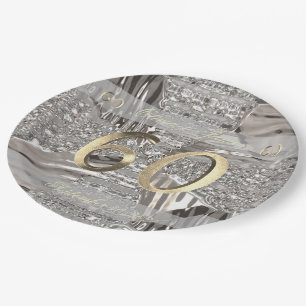 60th Anniversary Diamond Wedding Elegant Faux Gold Paper Plates