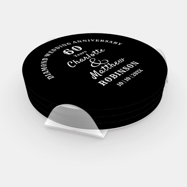 60th Anniversary Diamond Wedding Gift Personalized Coaster Set (Set)