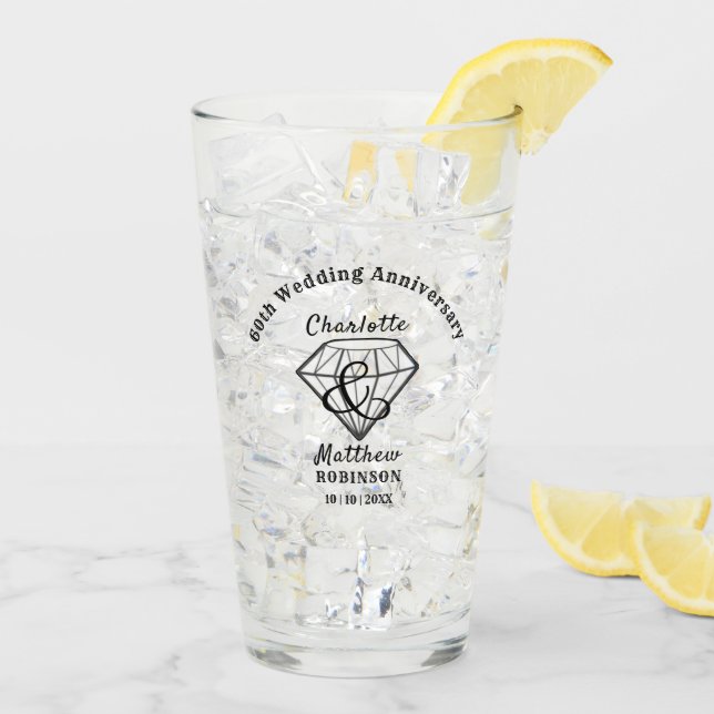 60th Anniversary Diamond Wedding Gift Personalized Glass (Back Ice)