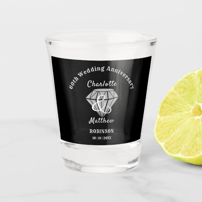 60th Anniversary Diamond Wedding Gift Personalized Shot Glass (Front)