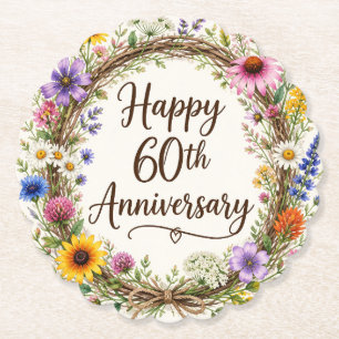 60th Anniversary Floral Paper Coaster