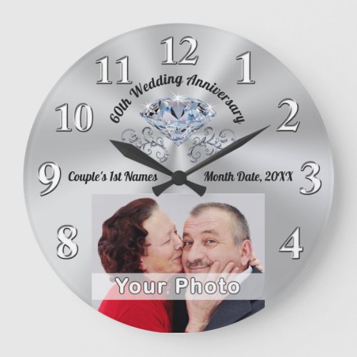 60th Anniversary Gift for Grandparents Parents Large Clock