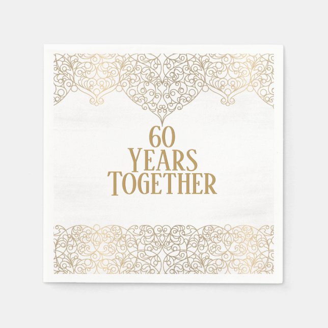 60th Anniversary Gold Lace On White  Napkins (Front)