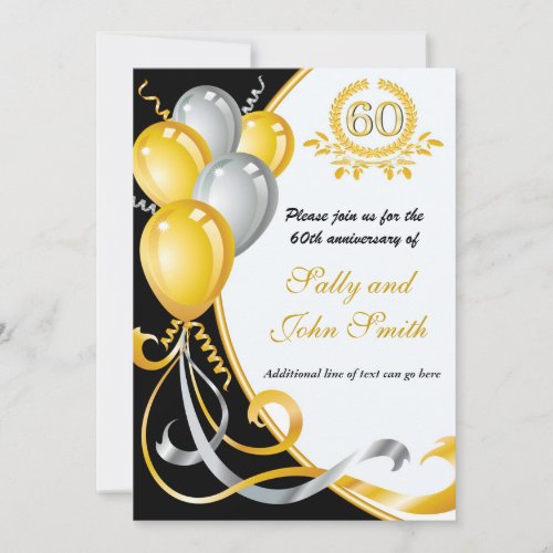 60th Anniversary Gold  Silver Birthday Invitation