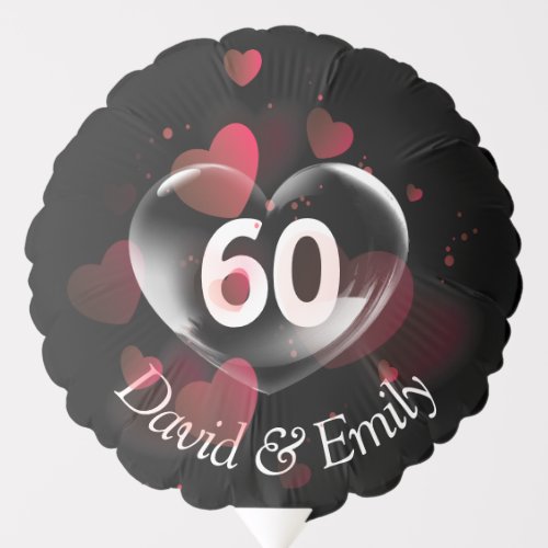 60th Anniversary Heart Bubble With Red Hearts Balloon