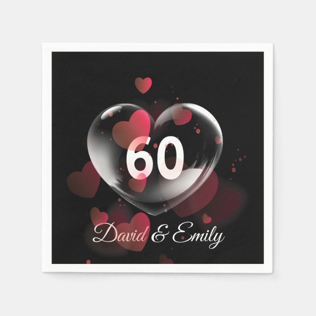 60th Anniversary Heart Bubble With Red Hearts   Napkins (Front)