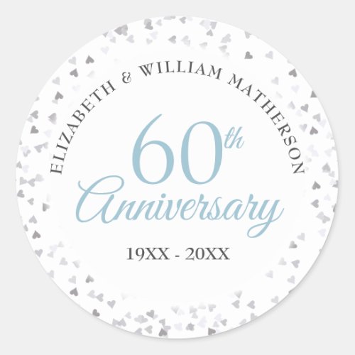 60th Anniversary Hearts Confetti Classic Round Sticker