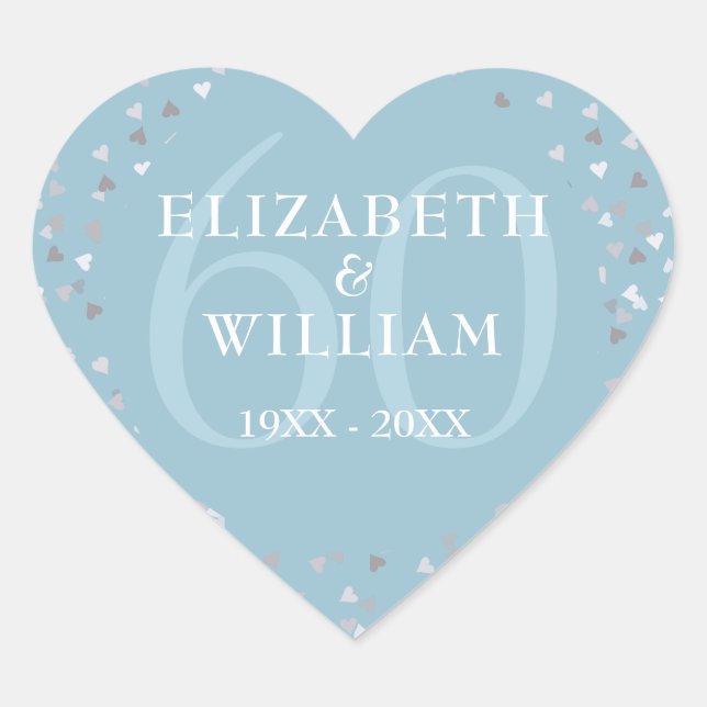 60th Anniversary Hearts Confetti Heart Sticker (Front)