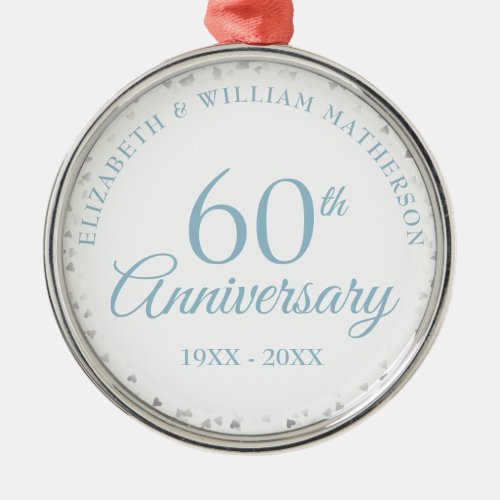 60th Anniversary Hearts Confetti Metal Ornament