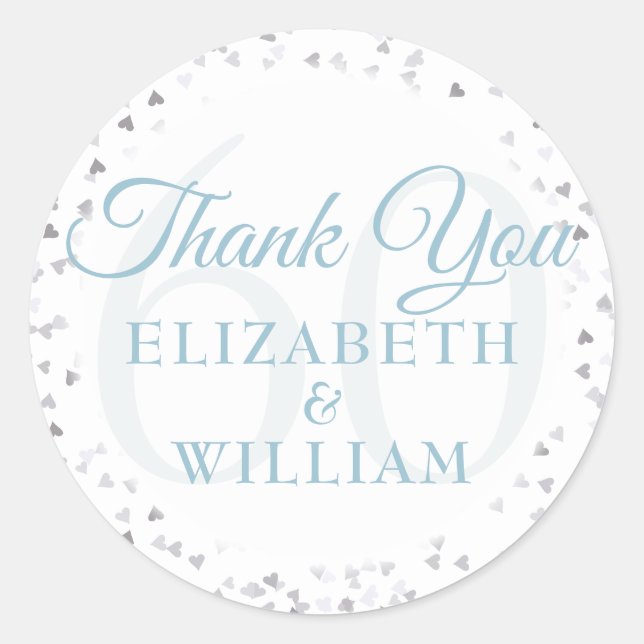 60th Anniversary Hearts Confetti Thank You Classic Round Sticker (Front)