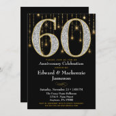 60th Anniversary Invitation Black Gold Diamonds (Front/Back)