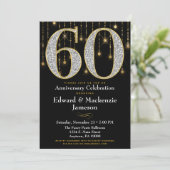 60th Anniversary Invitation Black Gold Diamonds (Standing Front)