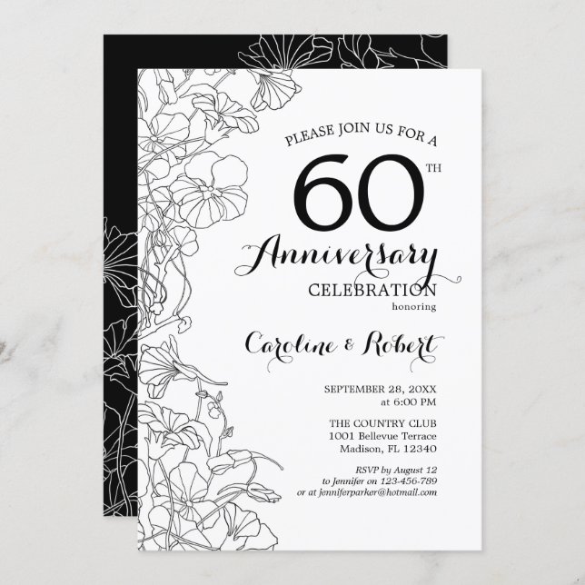 60th-anniversary-invitation-black-white-floral-zazzle for Free Printable 60th Wedding Anniversary Invitations 60th Anniversary Invitation - Black White Floral | Zazzle for Free Printable 60th Wedding Anniversary Invitations