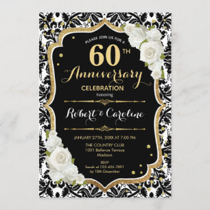 60th Anniversary Invitation - Black White Gold