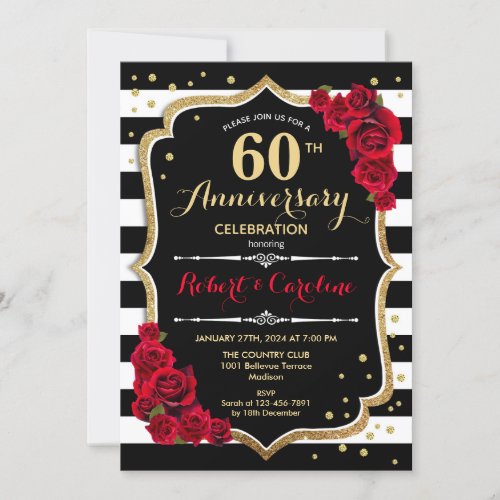 60th Anniversary Invitation _ Red Gold Black White