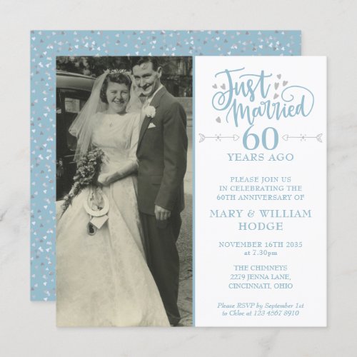 60th Anniversary Just Married Wedding Photo Square Invitation