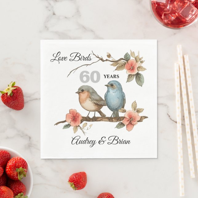 60th Anniversary Love Birds Personalized Napkins (Insitu)