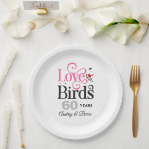 60th Anniversary Love Birds Personalized Paper Plates