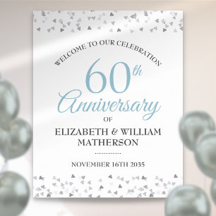 60th Anniversary Love Hearts Confetti Welcome Sign