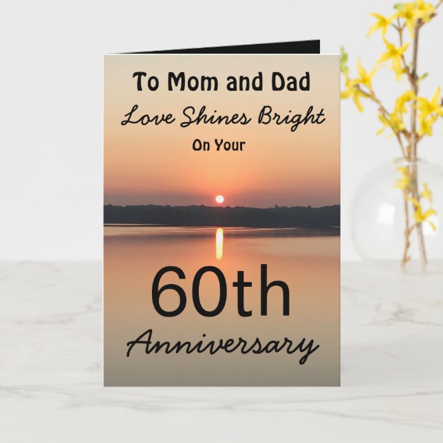 60th Anniversary Mom Dad Love Shines Bright Sunset Card (Yellow Flower)