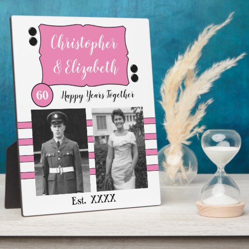 60th Anniversary names photos pink white Plaque