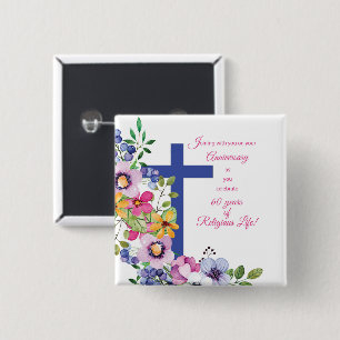 60th Anniversary, Nun, Religious Life Cross Button