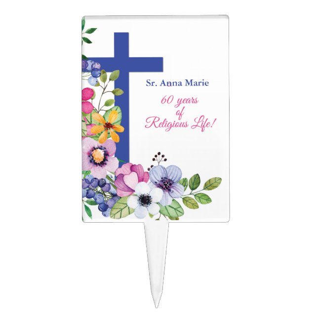 60th Anniversary, Nun, Religious Life Cross Cake Topper (Front)