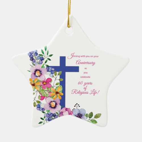 60th Anniversary Nun Religious Life Cross Ceramic Ornament