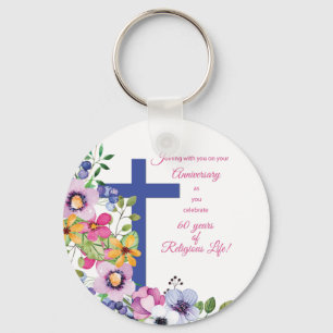 60th Anniversary, Nun, Religious Life Cross Keychain