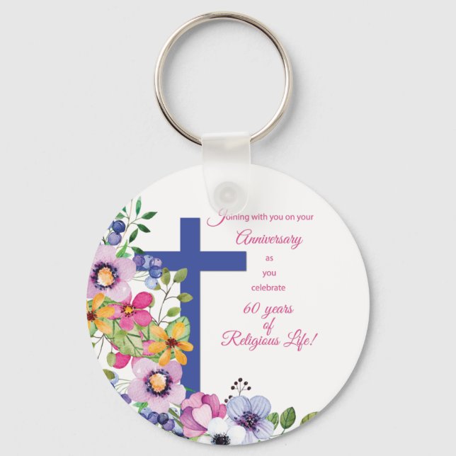 60th Anniversary, Nun, Religious Life Cross Keychain (Front)
