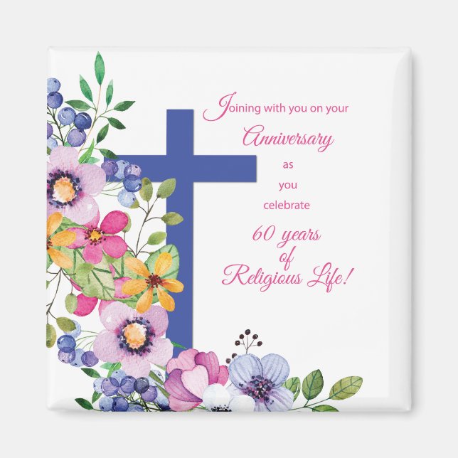 60th Anniversary, Nun, Religious Life Cross Magnet (Front)