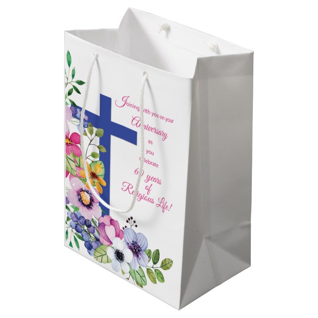 60th Anniversary, Nun, Religious Life Cross Medium Gift Bag (Front Angled)