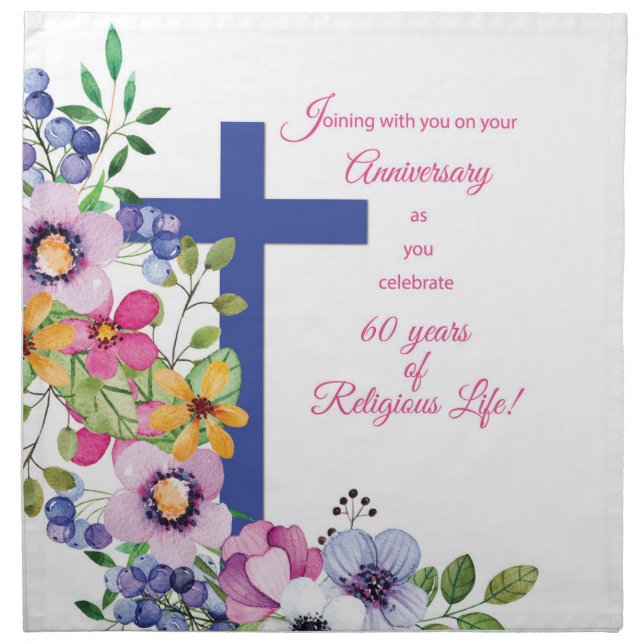 60th Anniversary, Nun, Religious Life Cross Napkin (Front)