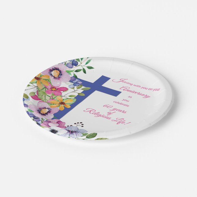60th Anniversary, Nun, Religious Life Cross Paper Plates (Angled)