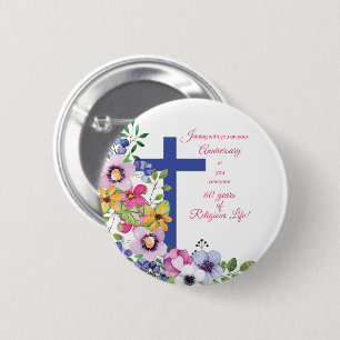 60th Anniversary, Nun, Religious Life Cross Pinback Button
