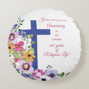 60th Anniversary, Nun, Religious Life Cross Round Pillow