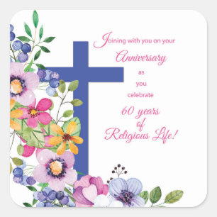 60th Anniversary, Nun, Religious Life Cross Square Sticker