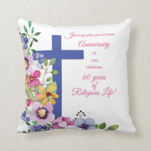 60th Anniversary, Nun, Religious Life Cross Throw Pillow